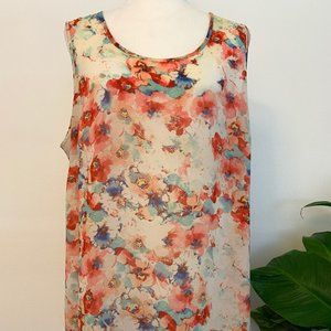 Semi-Sheer Long Floral Tank Sz 2x